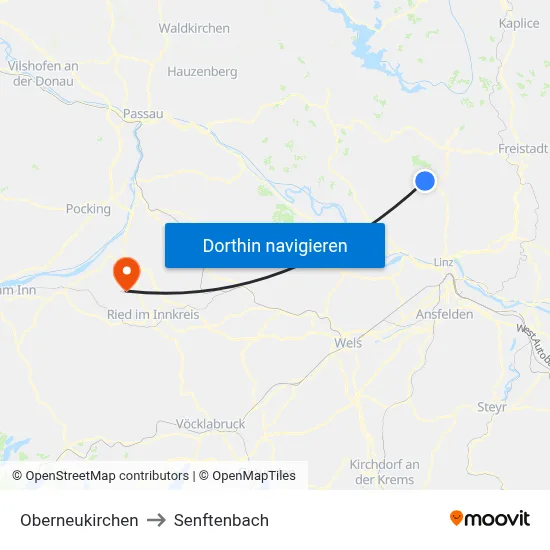 Oberneukirchen to Senftenbach map