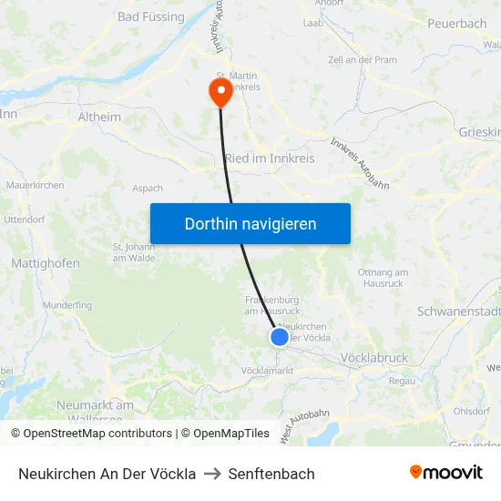 Neukirchen An Der Vöckla to Senftenbach map