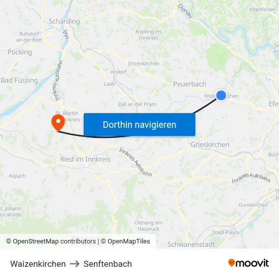 Waizenkirchen to Senftenbach map