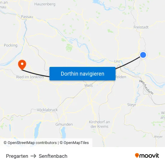 Pregarten to Senftenbach map