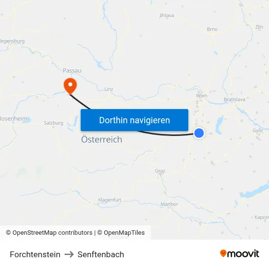 Forchtenstein to Senftenbach map