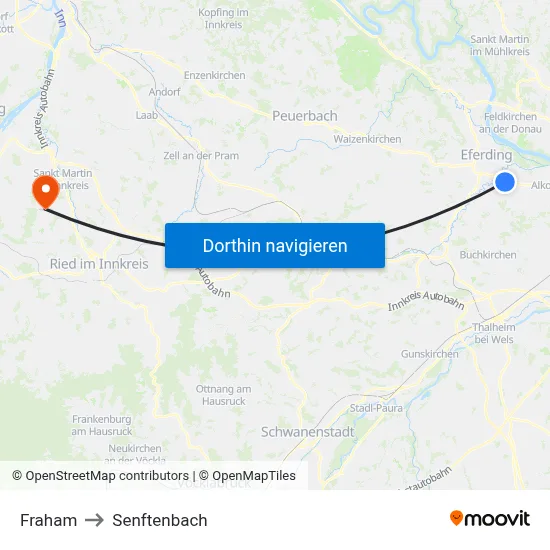 Fraham to Senftenbach map