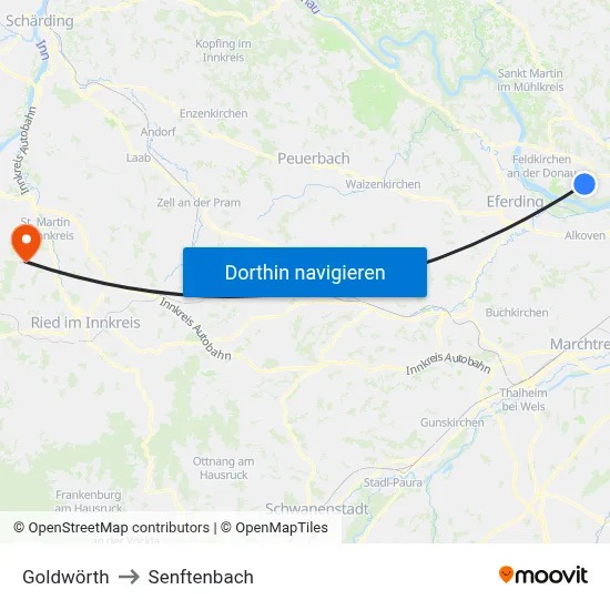 Goldwörth to Senftenbach map