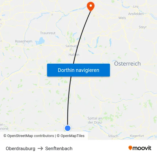 Oberdrauburg to Senftenbach map