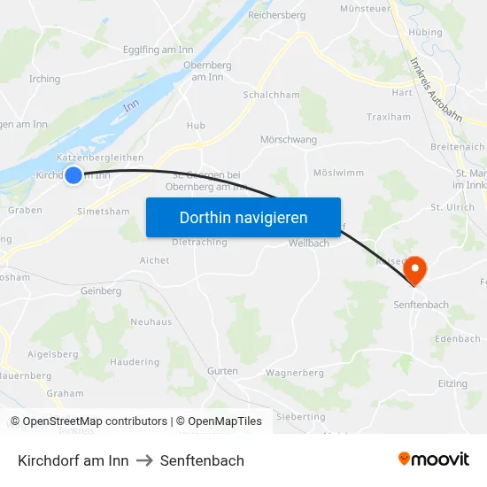 Kirchdorf am Inn to Senftenbach map