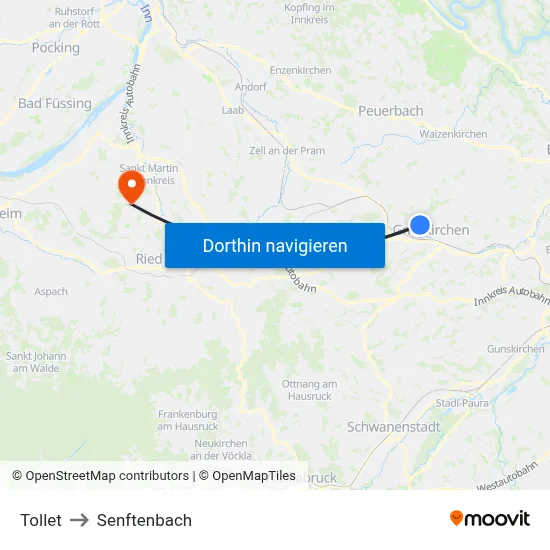 Tollet to Senftenbach map