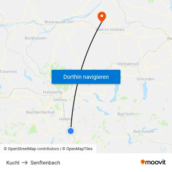 Kuchl to Senftenbach map