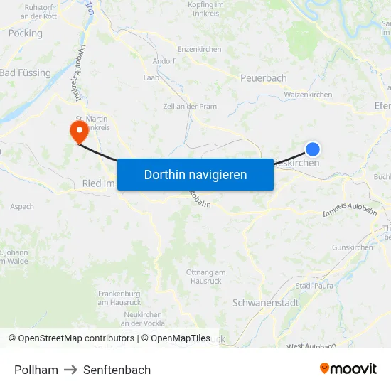 Pollham to Senftenbach map