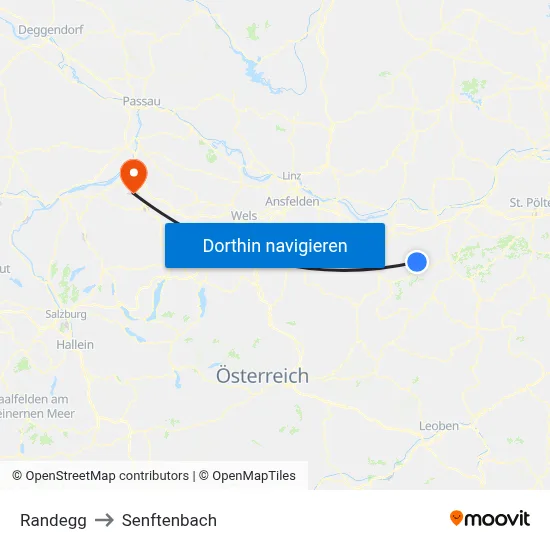 Randegg to Senftenbach map