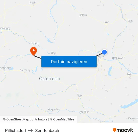 Pillichsdorf to Senftenbach map