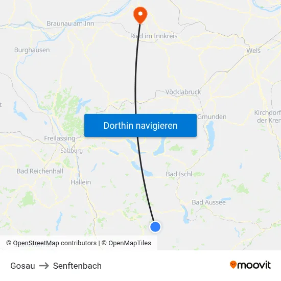 Gosau to Senftenbach map