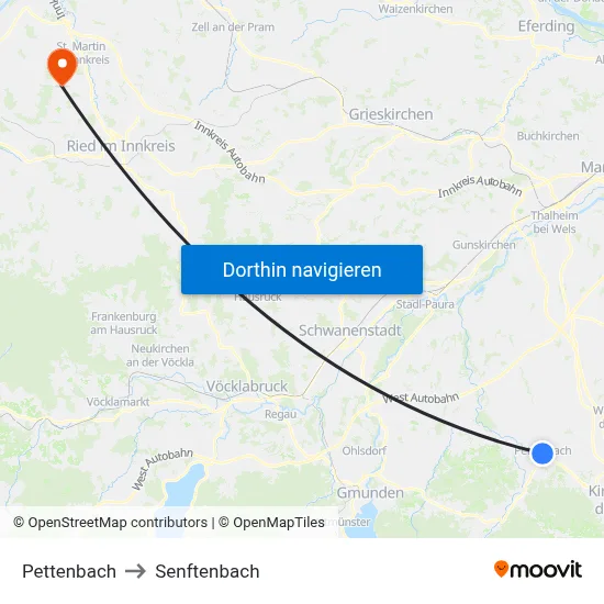 Pettenbach to Senftenbach map