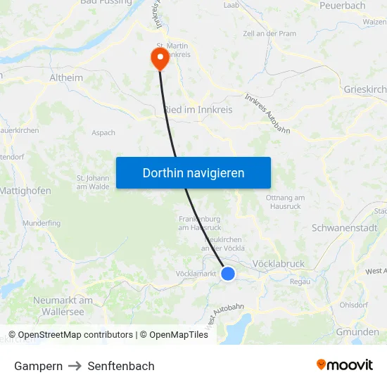 Gampern to Senftenbach map