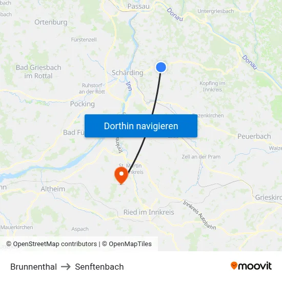 Brunnenthal to Senftenbach map