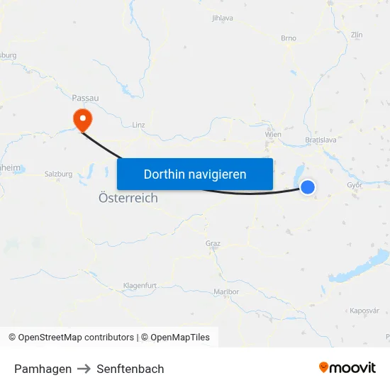 Pamhagen to Senftenbach map