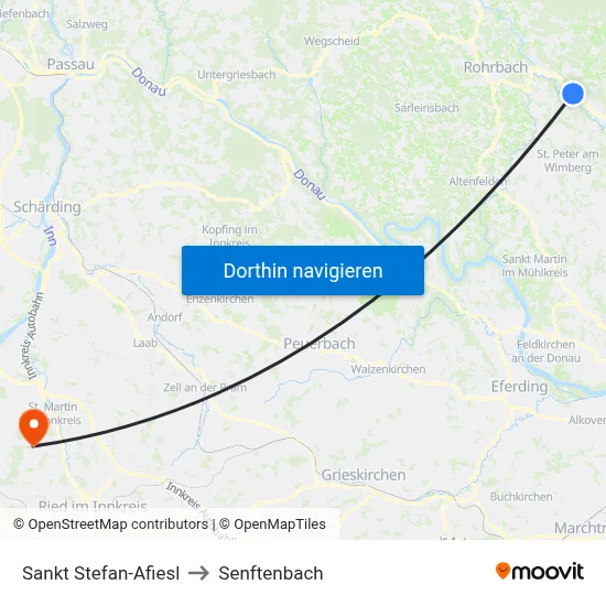 Sankt Stefan-Afiesl to Senftenbach map