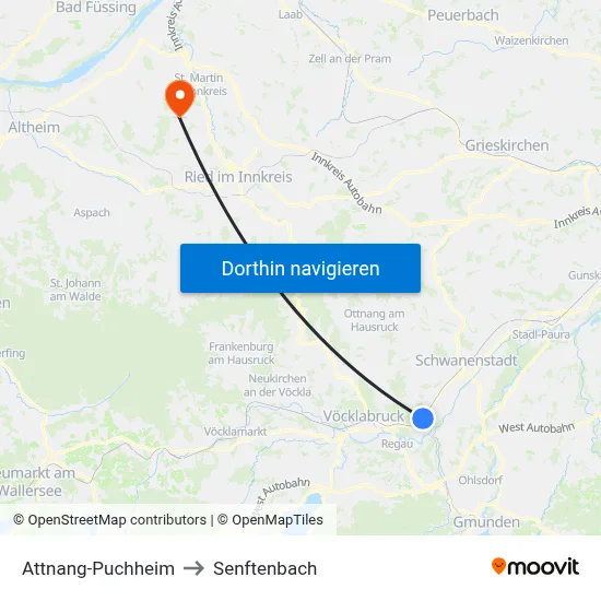 Attnang-Puchheim to Senftenbach map