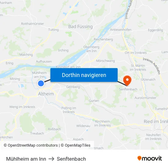 Mühlheim am Inn to Senftenbach map
