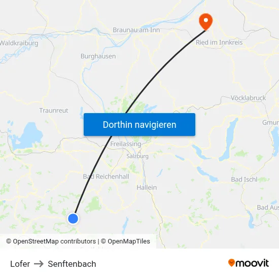 Lofer to Senftenbach map