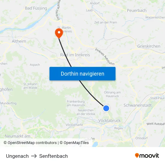 Ungenach to Senftenbach map