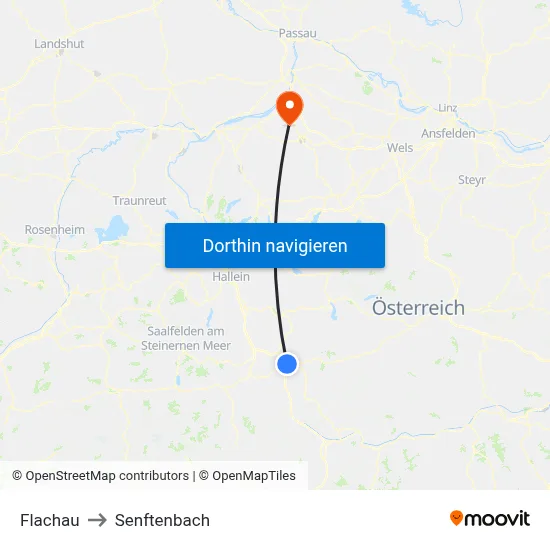 Flachau to Senftenbach map