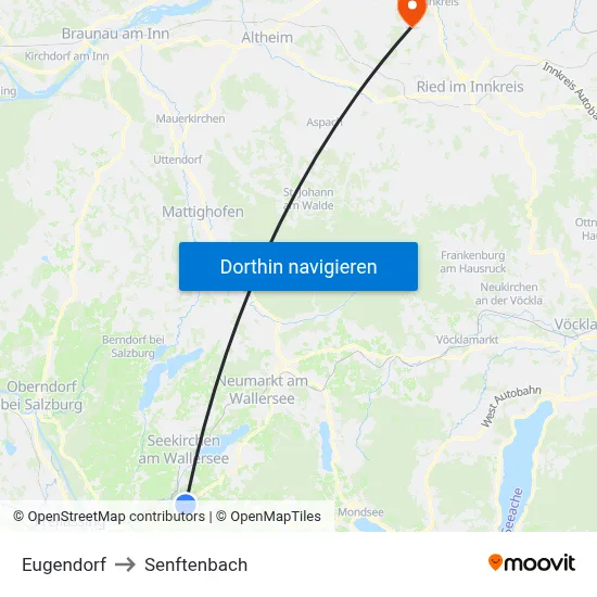Eugendorf to Senftenbach map
