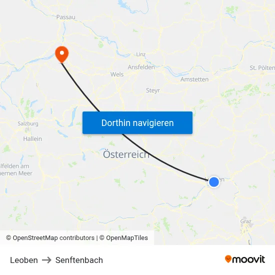 Leoben to Senftenbach map