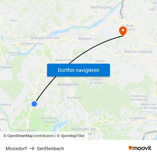 Moosdorf to Senftenbach map