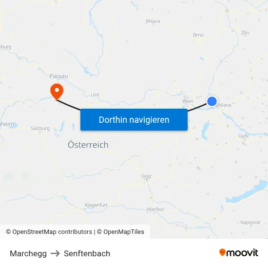 Marchegg to Senftenbach map