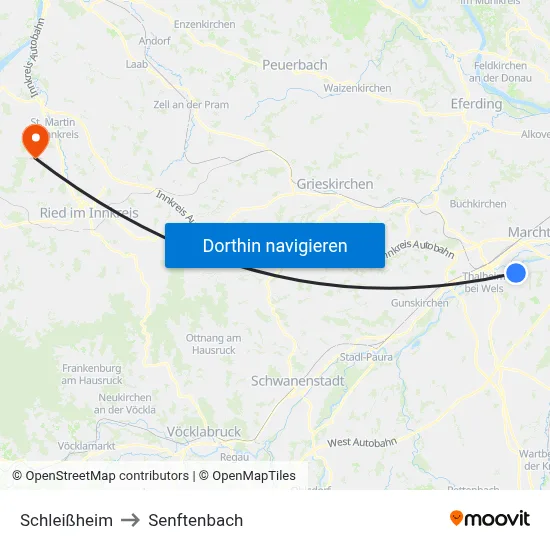 Schleißheim to Senftenbach map