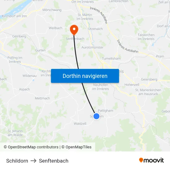 Schildorn to Senftenbach map