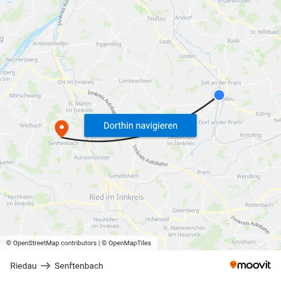 Riedau to Senftenbach map