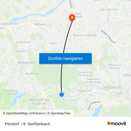Pöndorf to Senftenbach map