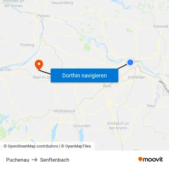 Puchenau to Senftenbach map