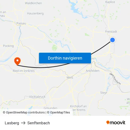 Lasberg to Senftenbach map