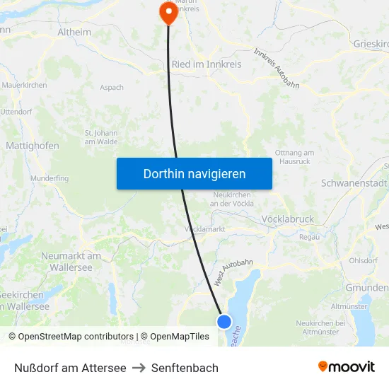 Nußdorf am Attersee to Senftenbach map