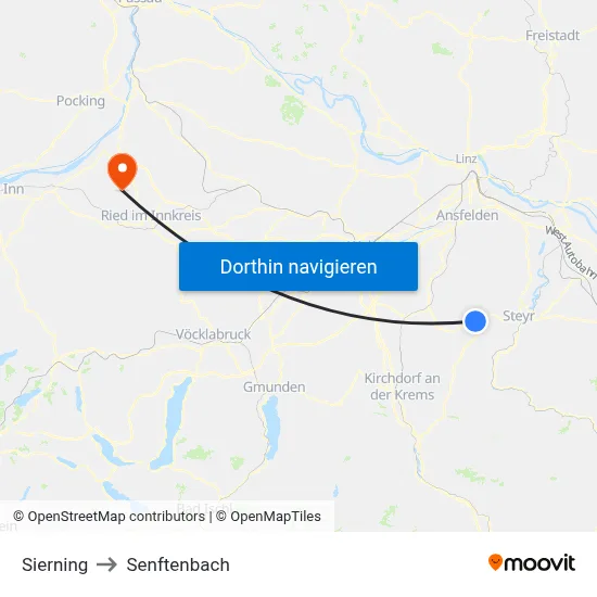 Sierning to Senftenbach map