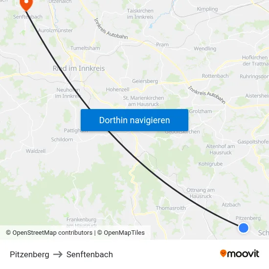 Pitzenberg to Senftenbach map
