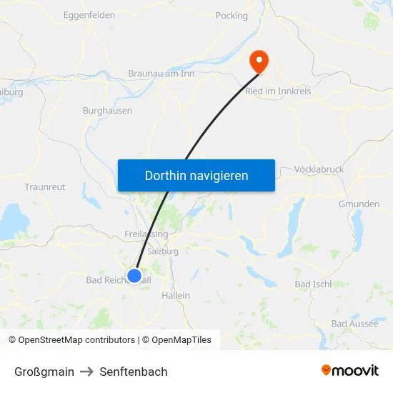 Großgmain to Senftenbach map