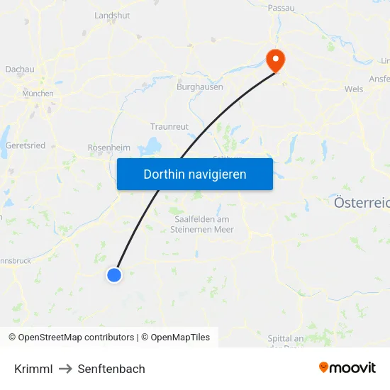 Krimml to Senftenbach map