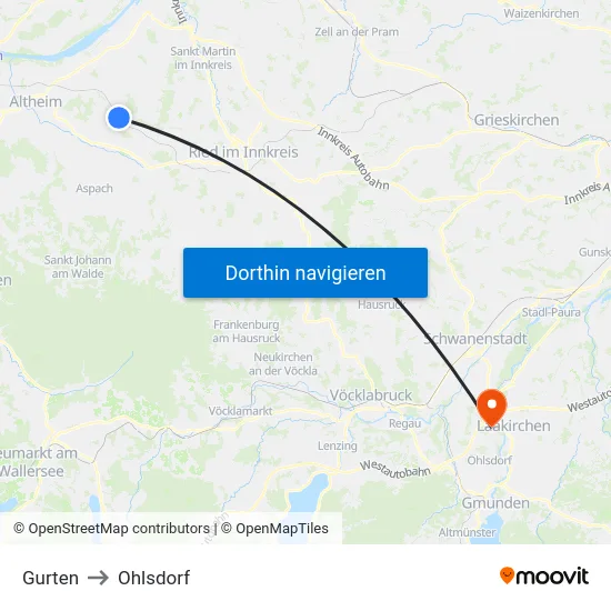 Gurten to Ohlsdorf map