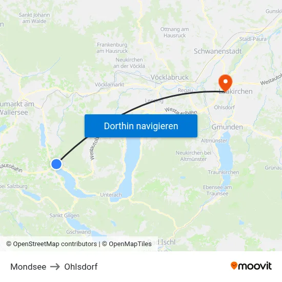 Mondsee to Ohlsdorf map