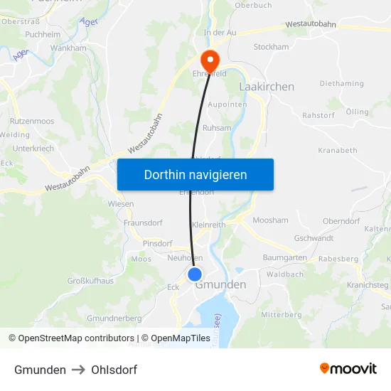 Gmunden to Ohlsdorf map