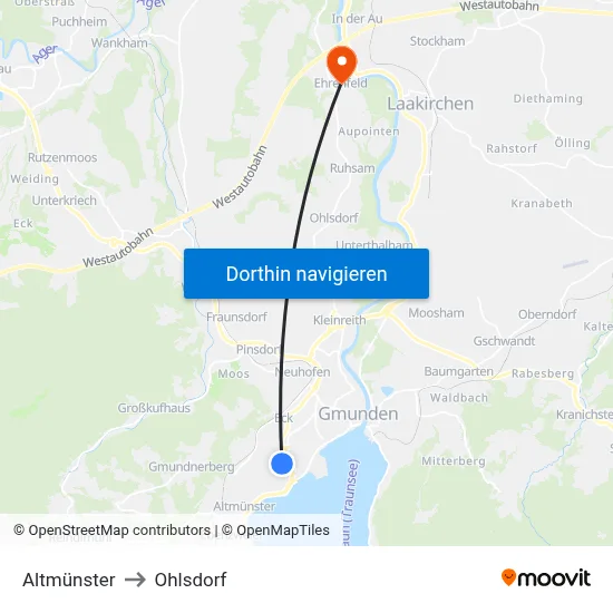 Altmünster to Ohlsdorf map