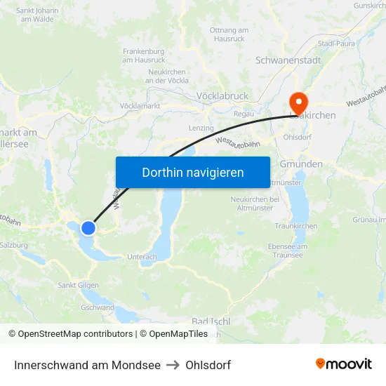 Innerschwand am Mondsee to Ohlsdorf map