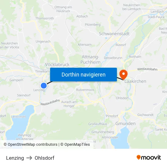 Lenzing to Ohlsdorf map