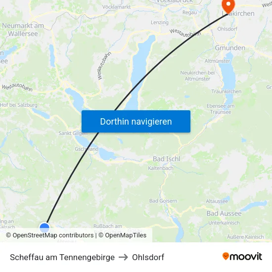 Scheffau am Tennengebirge to Ohlsdorf map