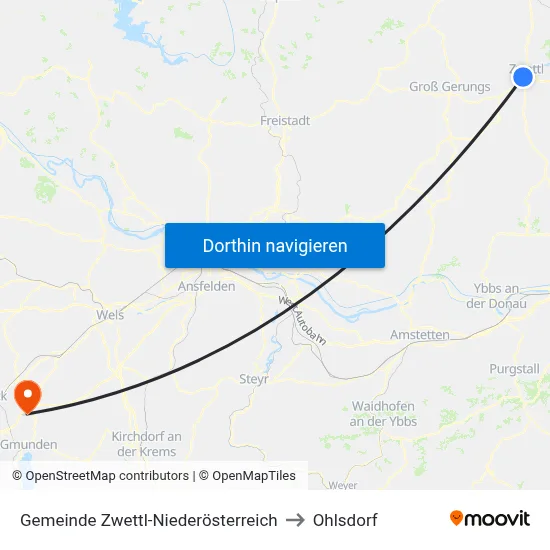 Gemeinde Zwettl-Niederösterreich to Ohlsdorf map