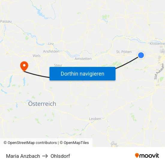 Maria Anzbach to Ohlsdorf map