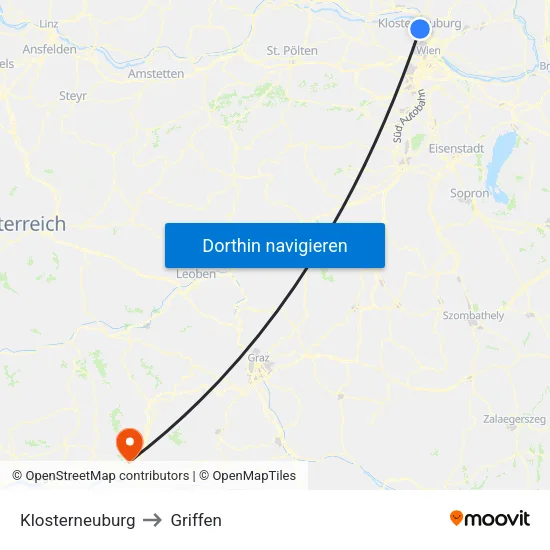 Klosterneuburg to Griffen map